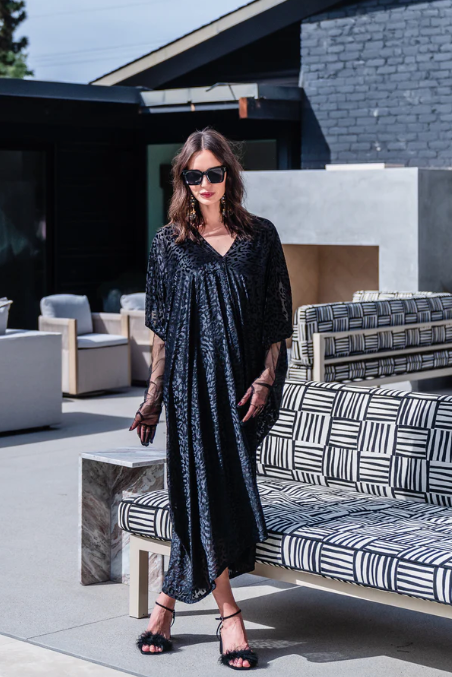 Jennafer Grace Black Leopard Print Caftan