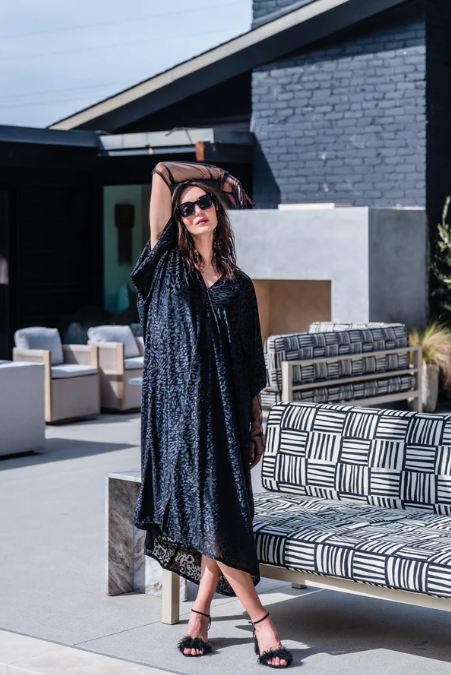 Jennafer Grace Black Leopard Print Caftan
