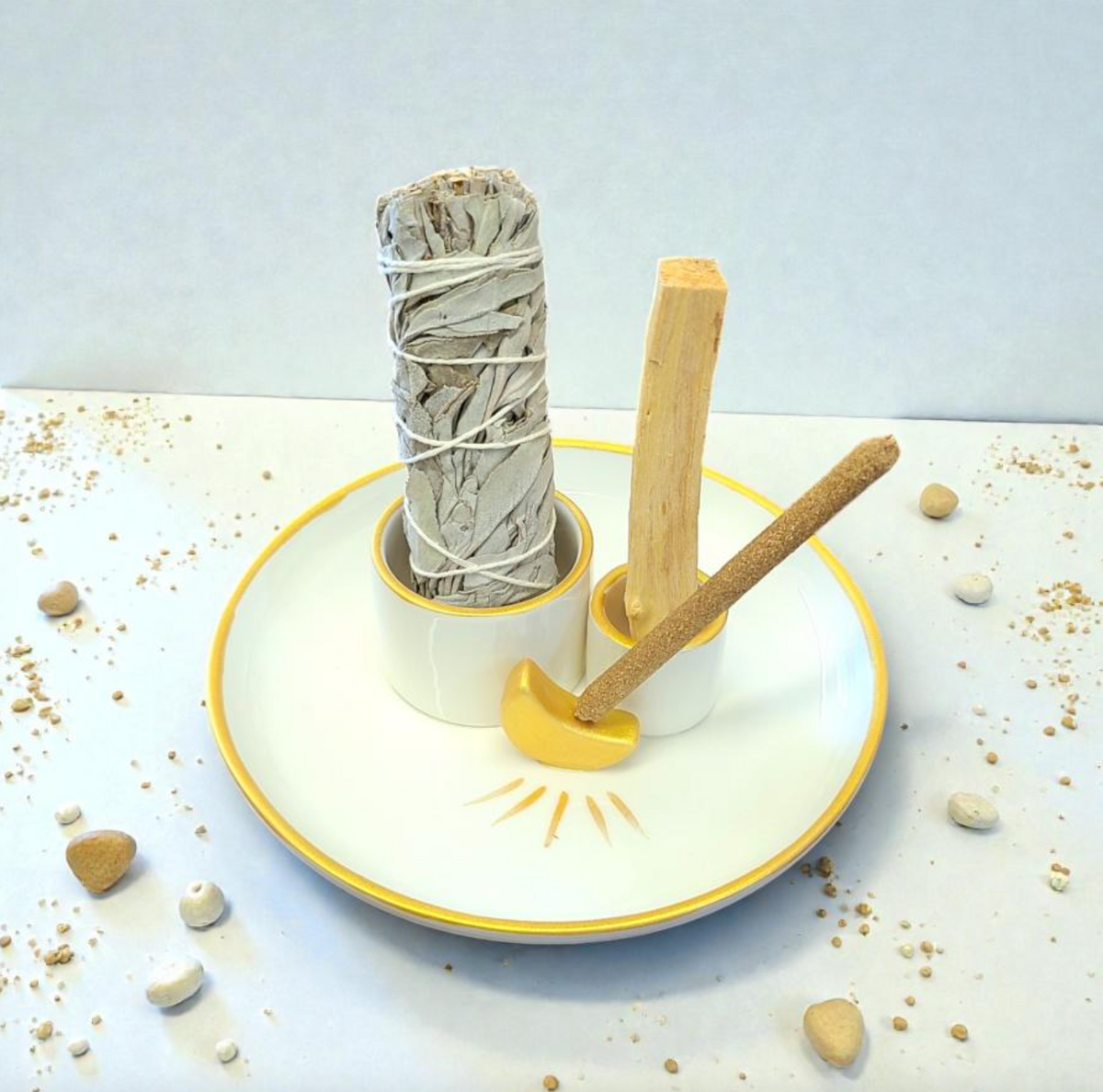 New Age White & Gold Moon Ceramic Burner