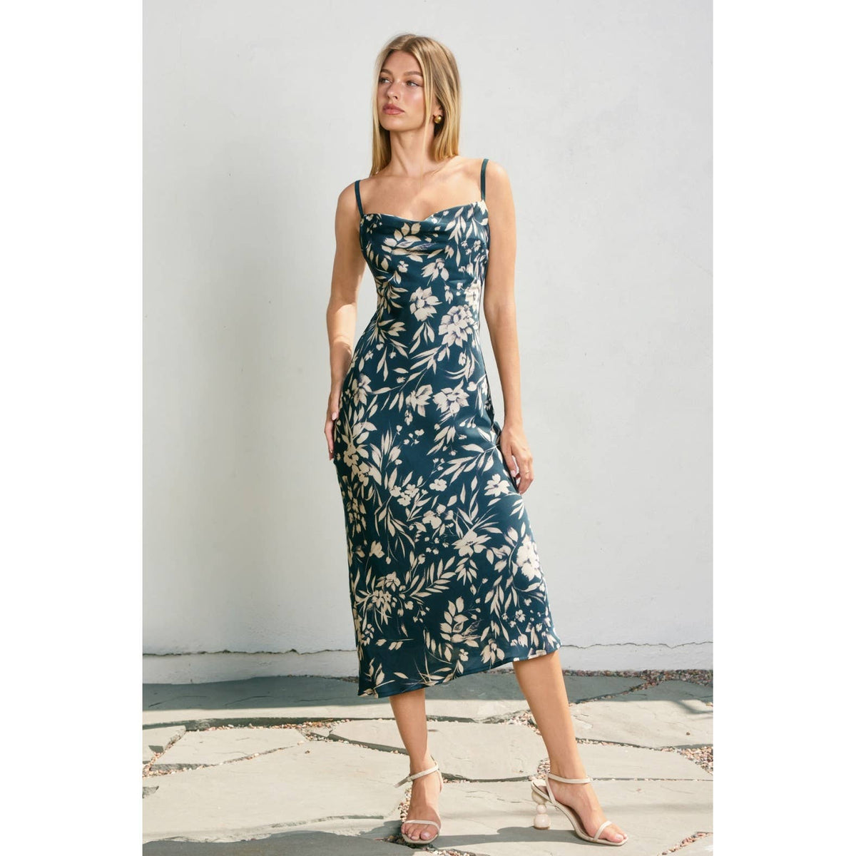 Dress Forum Teal Floral Cowl Midi
