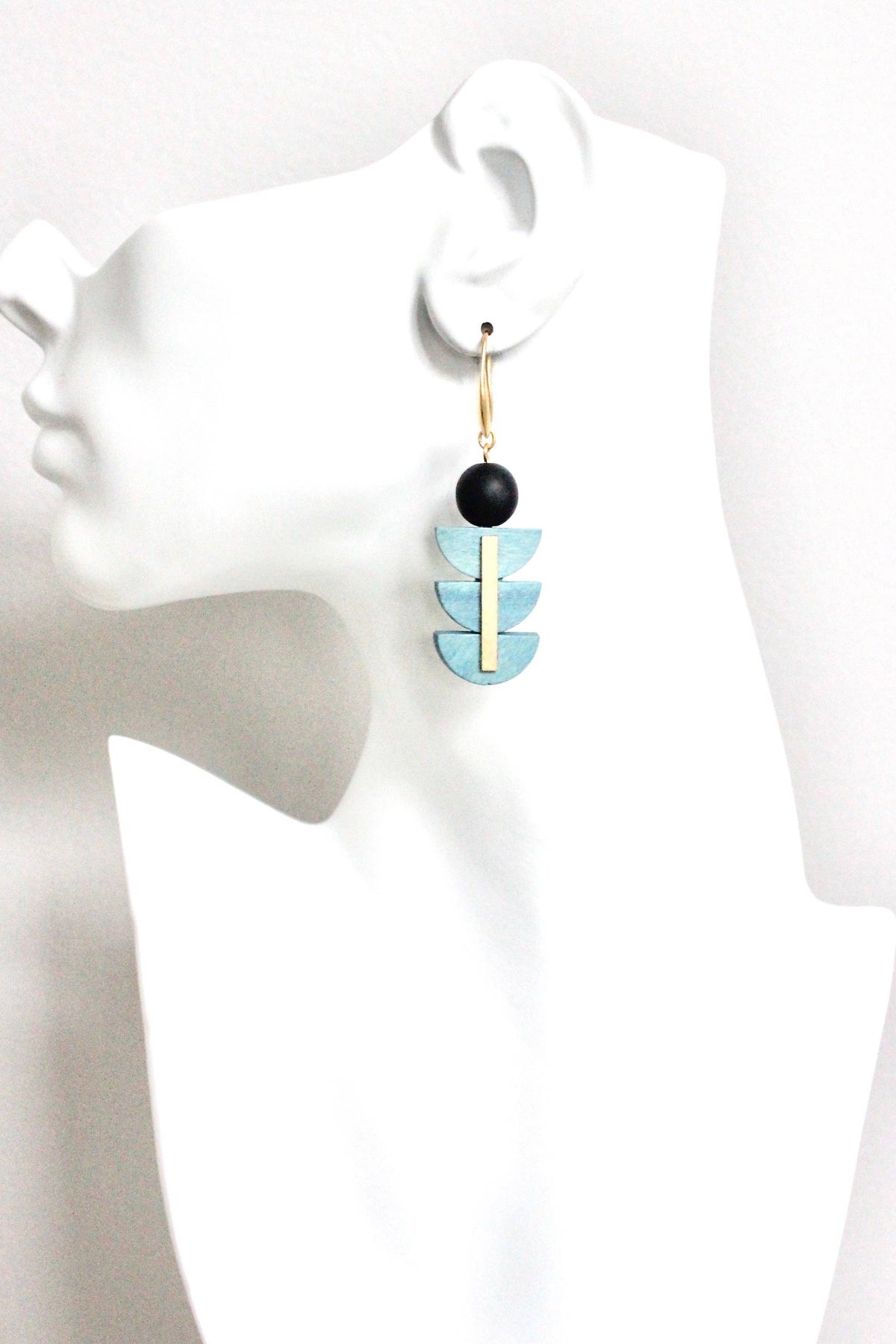 David Aubrey  Geometric Artdeco painted wood earrings