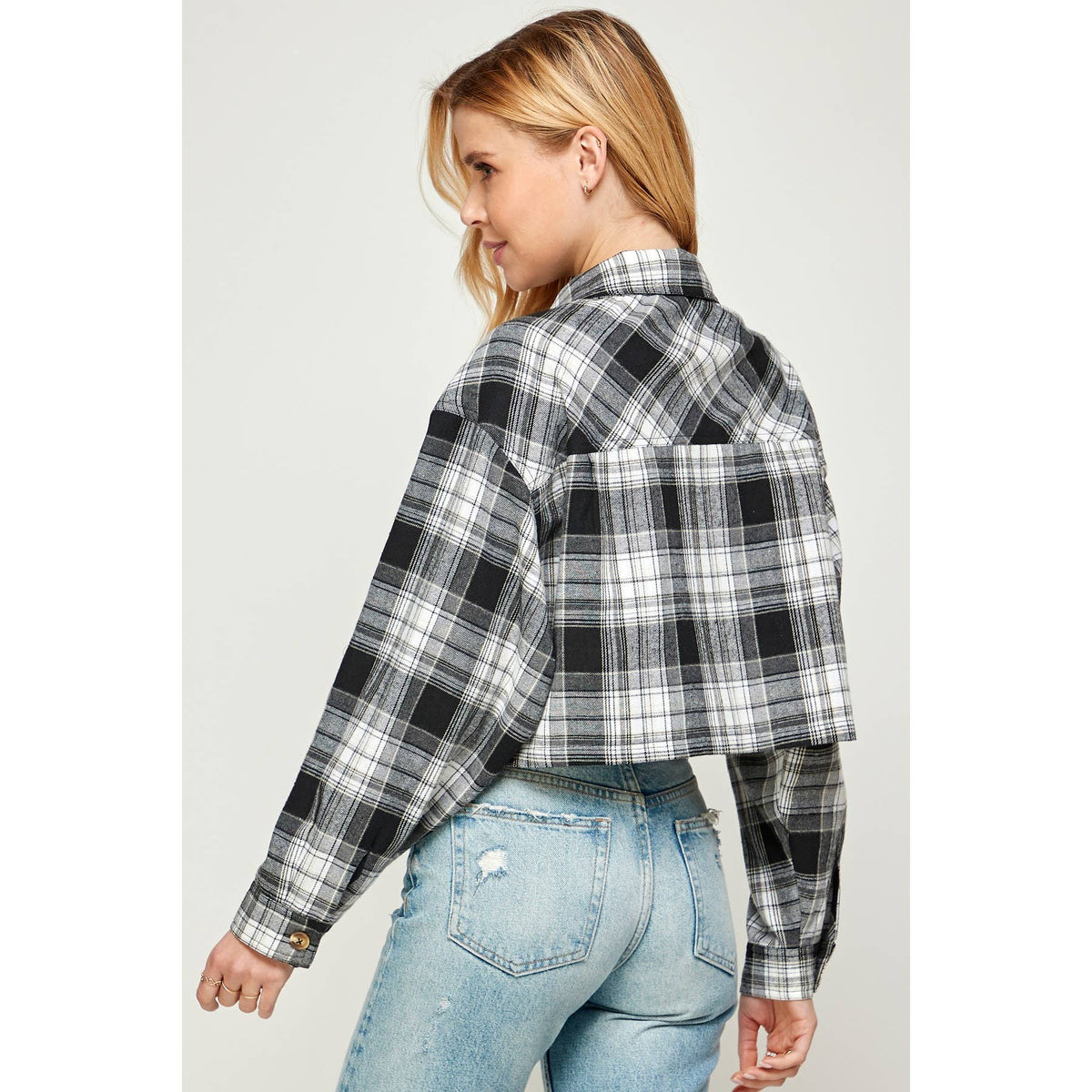 San Souci Cropped Oversized Plaid Shirt