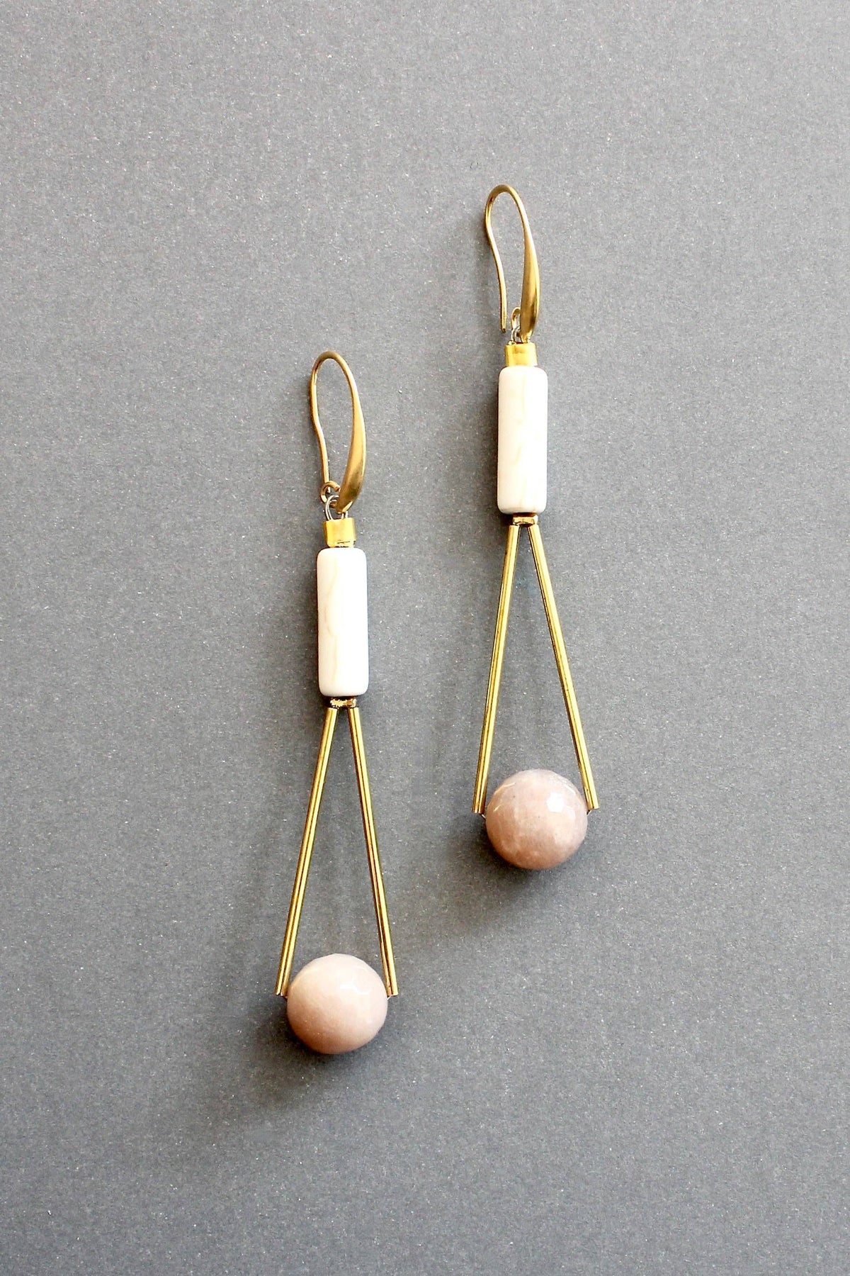David Aubrey  Peach moonstone geometric earrings