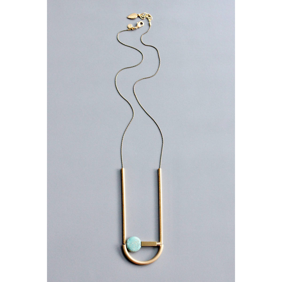 David Aubrey Turquoise and Brass Geometric Necklace