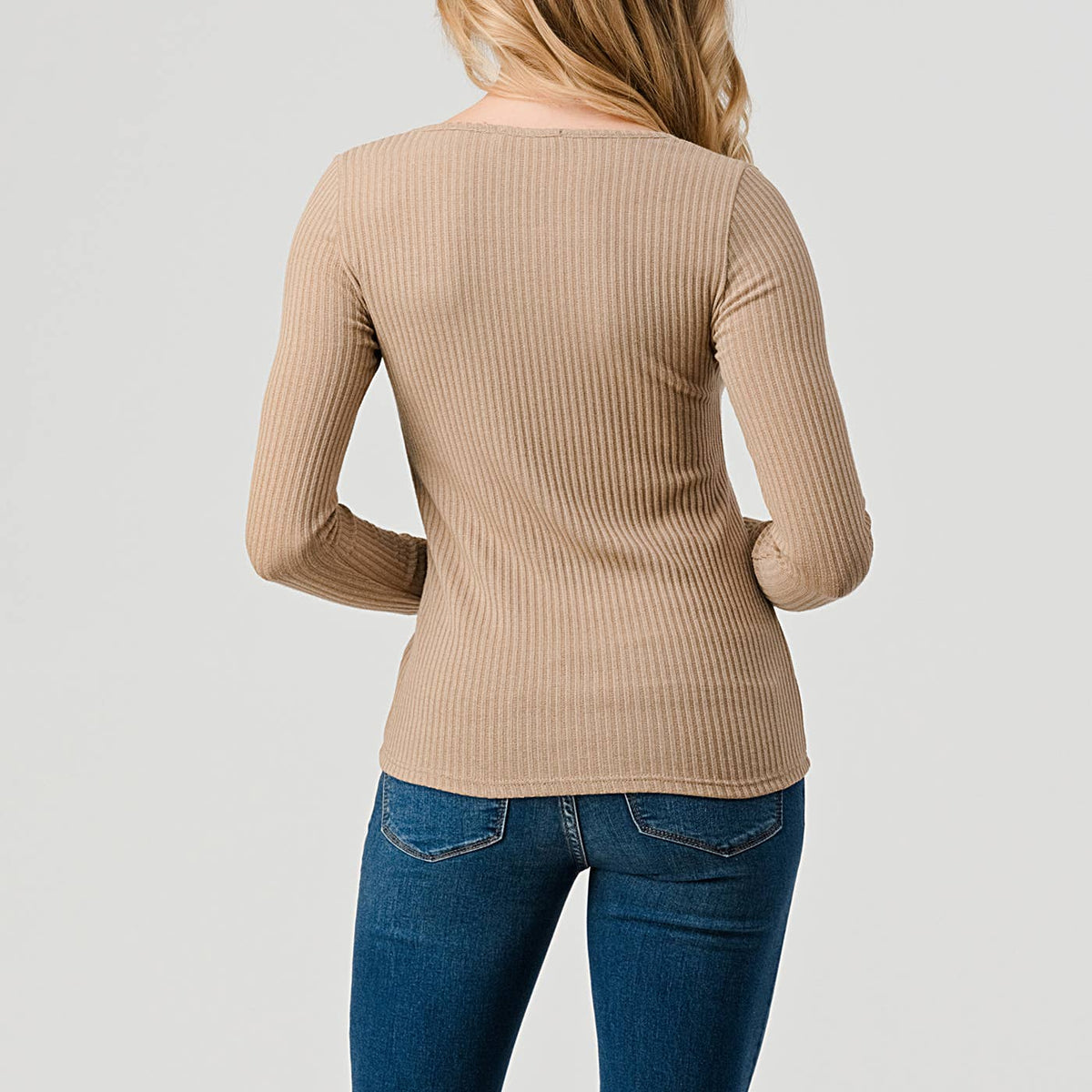 Heimious Square Neck Ribbed Knit Top