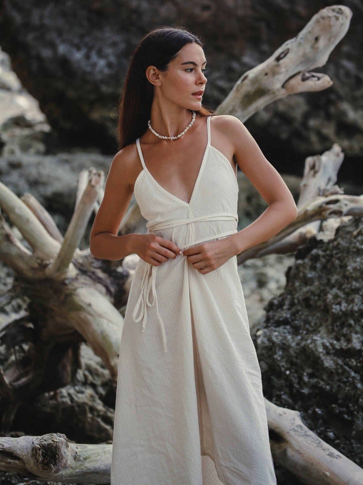 The Handloom Sage Maxi Dress - Gold Stripes