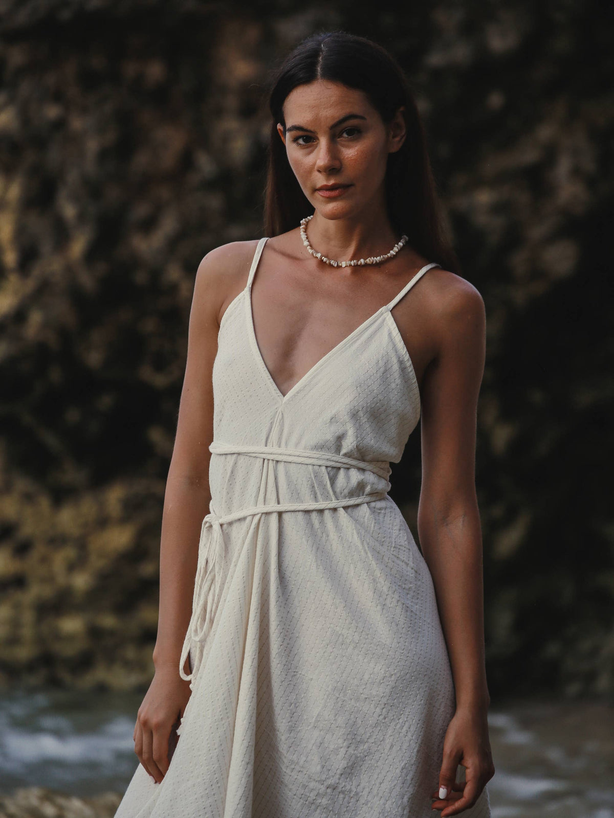 The Handloom Sage Maxi Dress - Natural With Gold Stripes