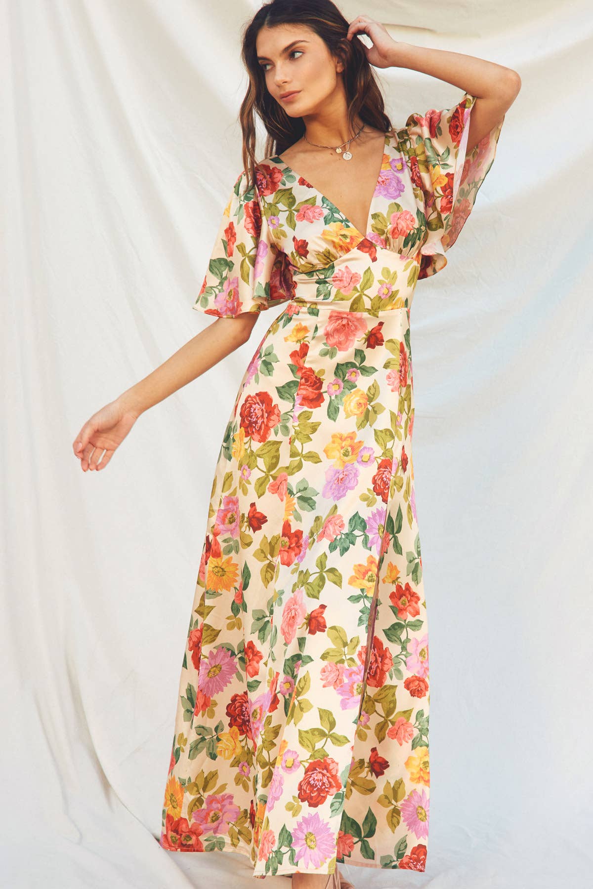 Dress Forum Gift of Love Flutter Sleeve Plunging Maxi Dress
