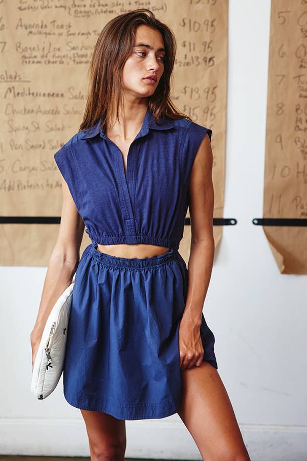 Bucketlist Short Sleeve Cutout Front Solid Mini Dress
