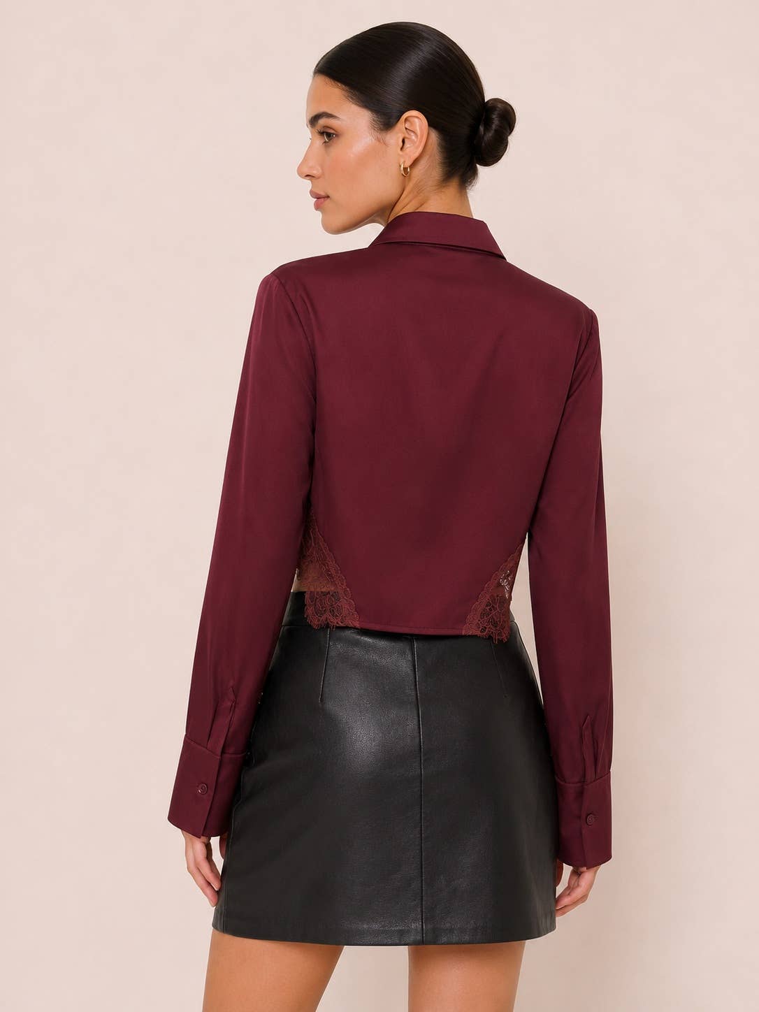 Fore Collection Satin Lace Bottom Button-up