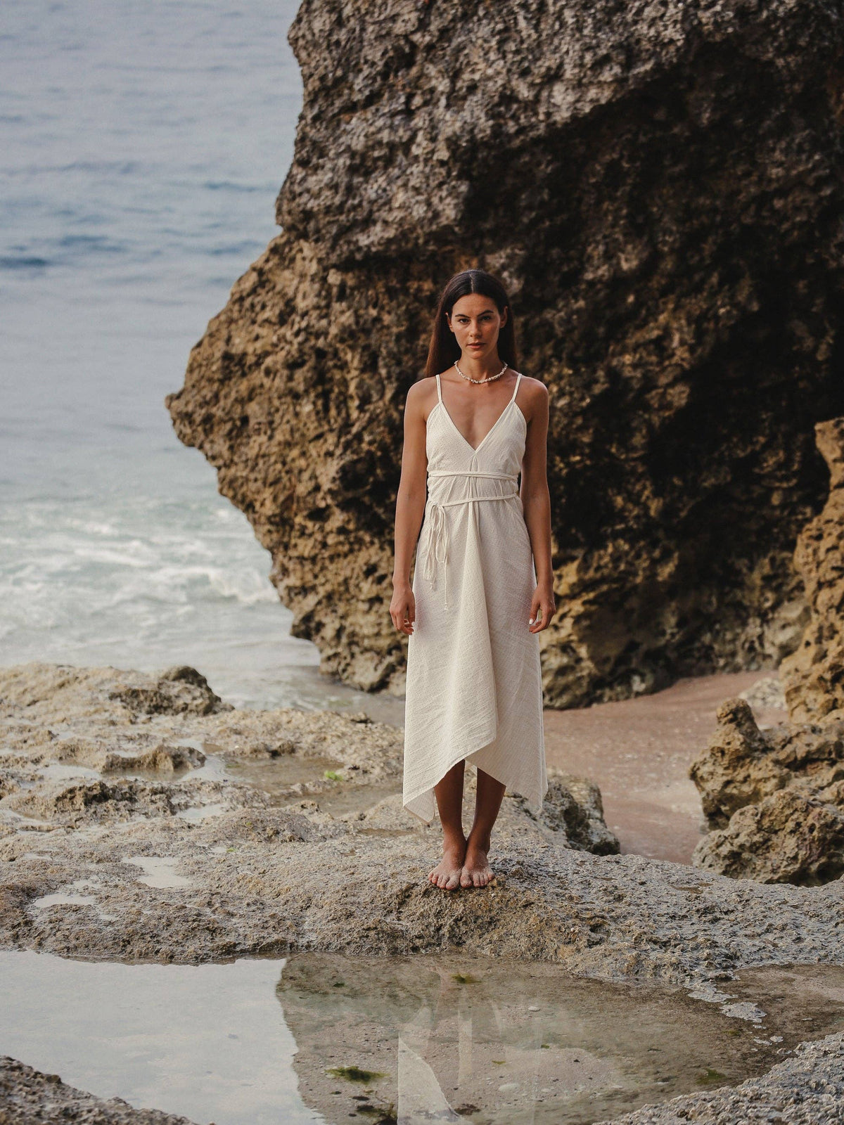 The Handloom Sage Maxi Dress - Gold Stripes