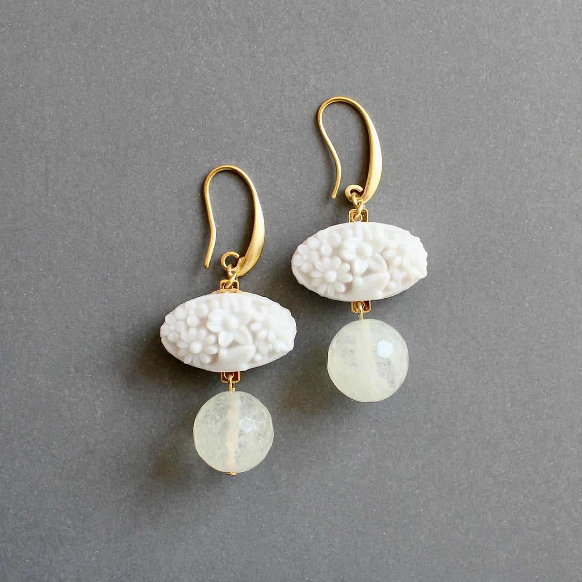 David Aubrey Vintage Milk Glass and Quartz Earrings