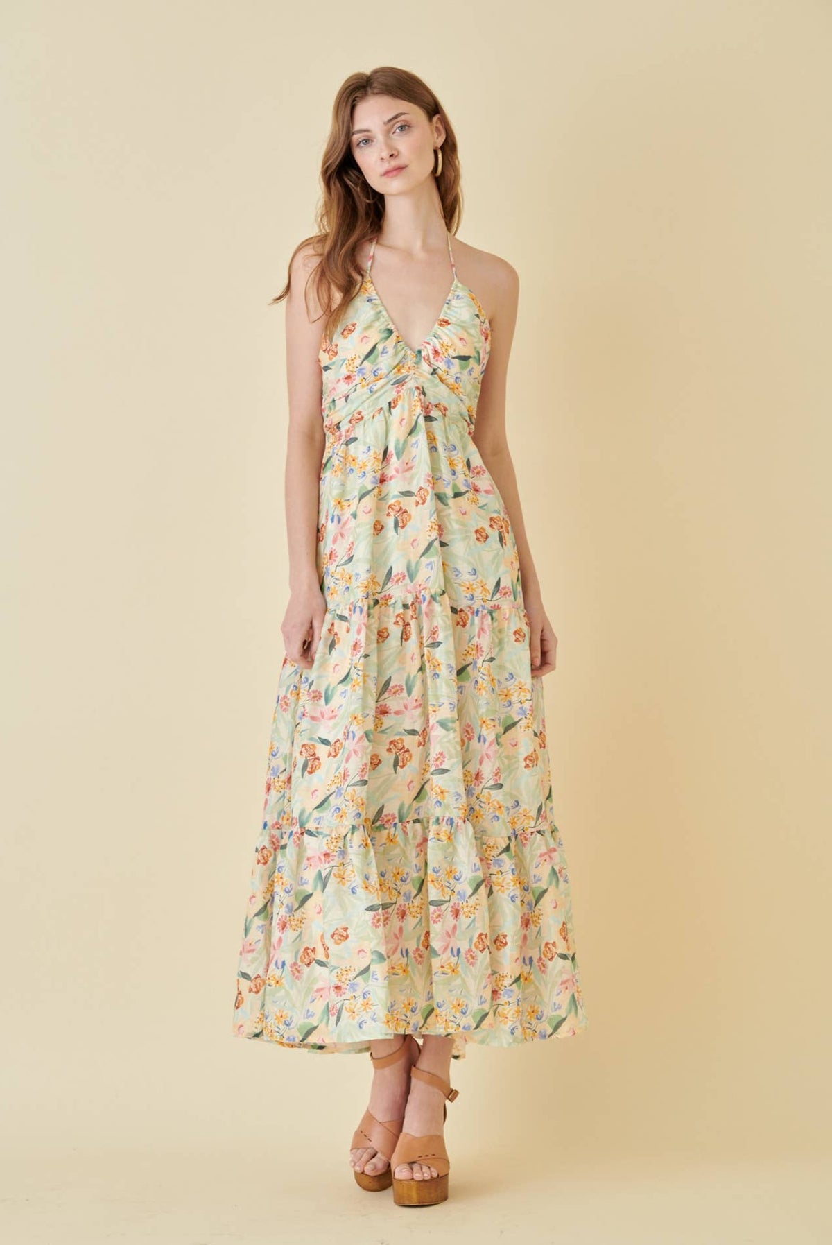 Fore- Watercolor Halter Floral Sundress