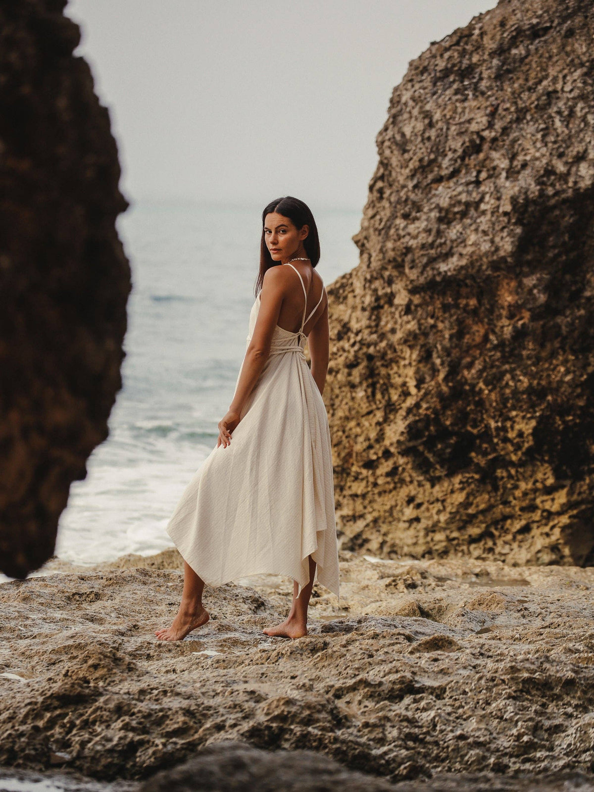 The Handloom Sage Maxi Dress - Gold Stripes