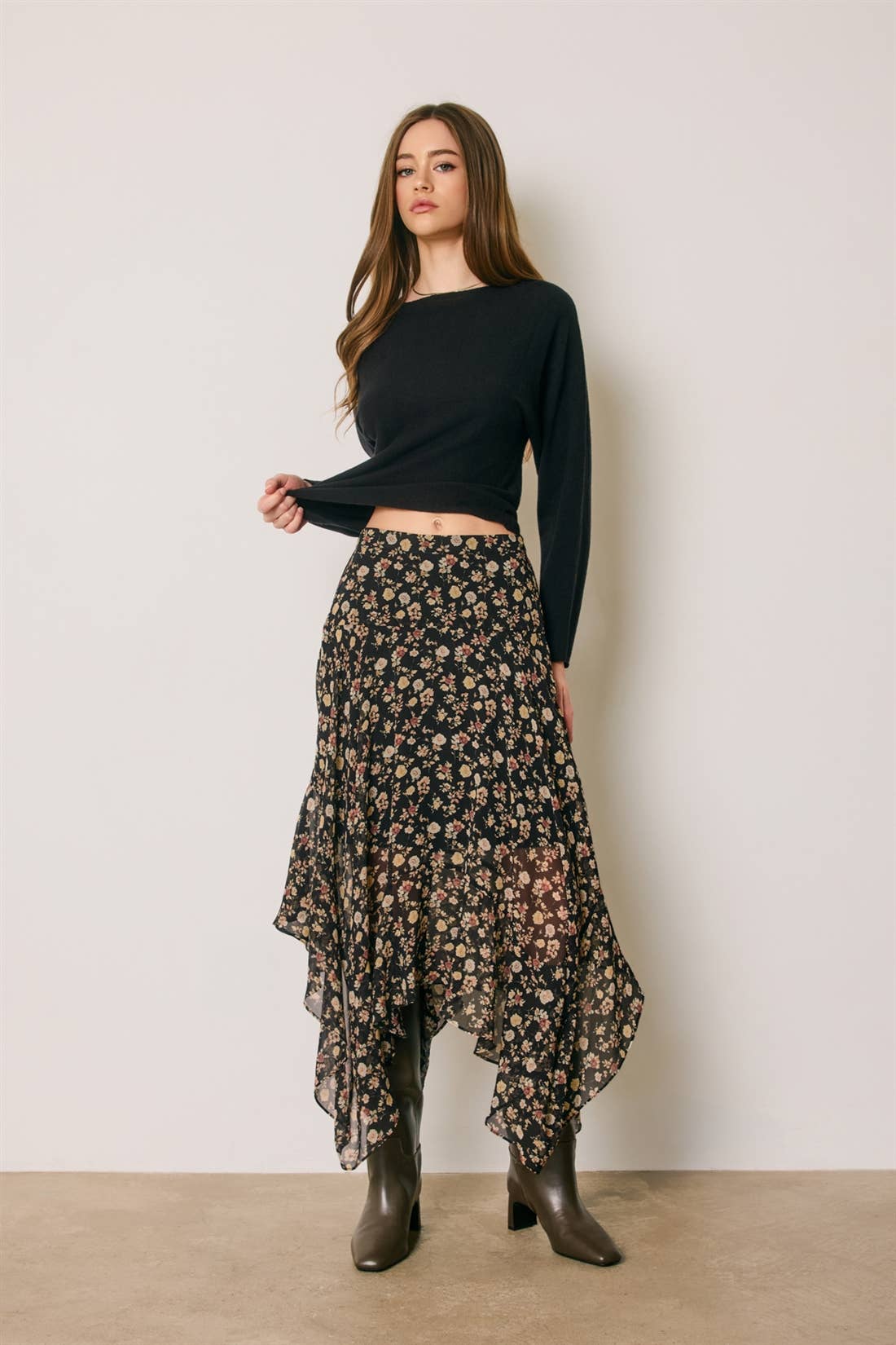 Dress Forum Floral Ruffled Handkerchief Skirt