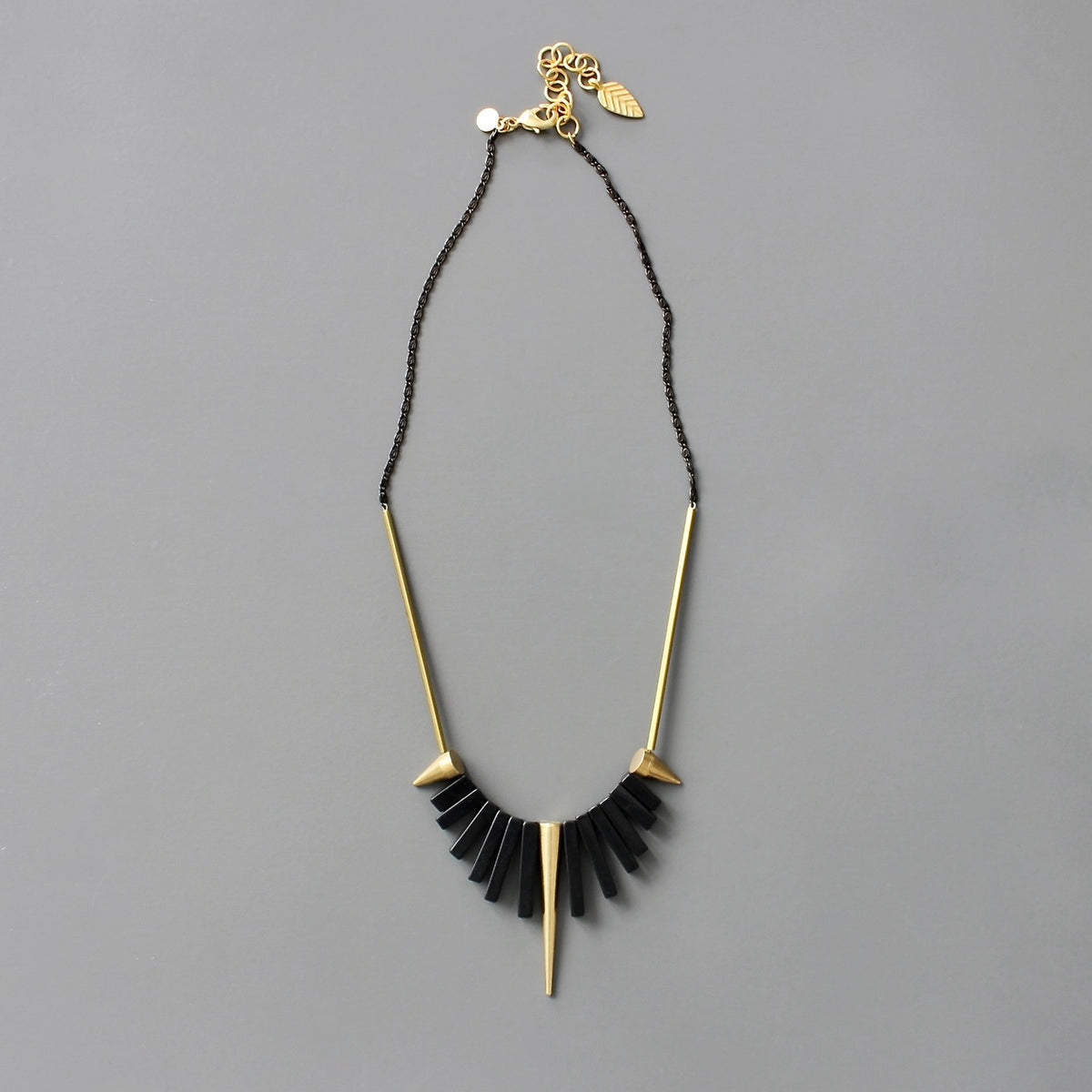 David Aubrey Geometric Black Agate and Spike Necklace