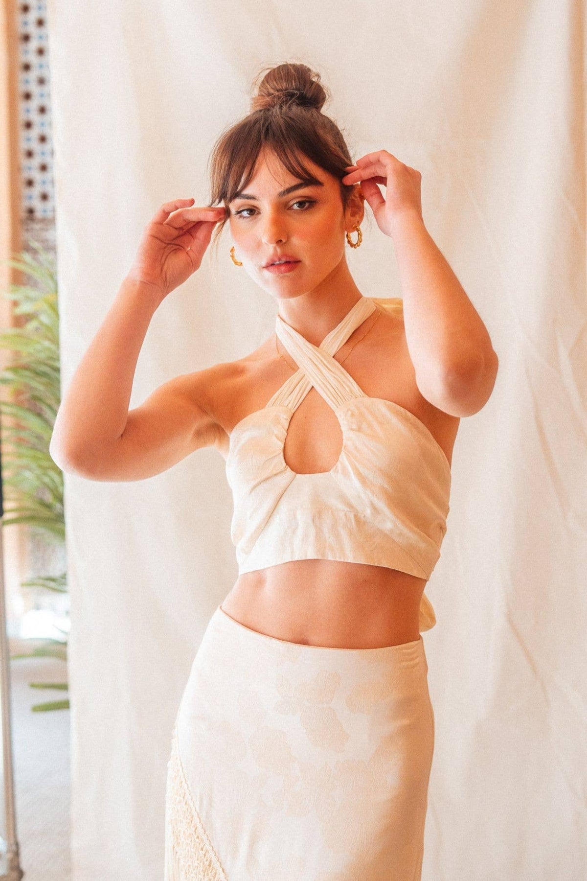 Fore Collection Floral Halter Tie Back Top