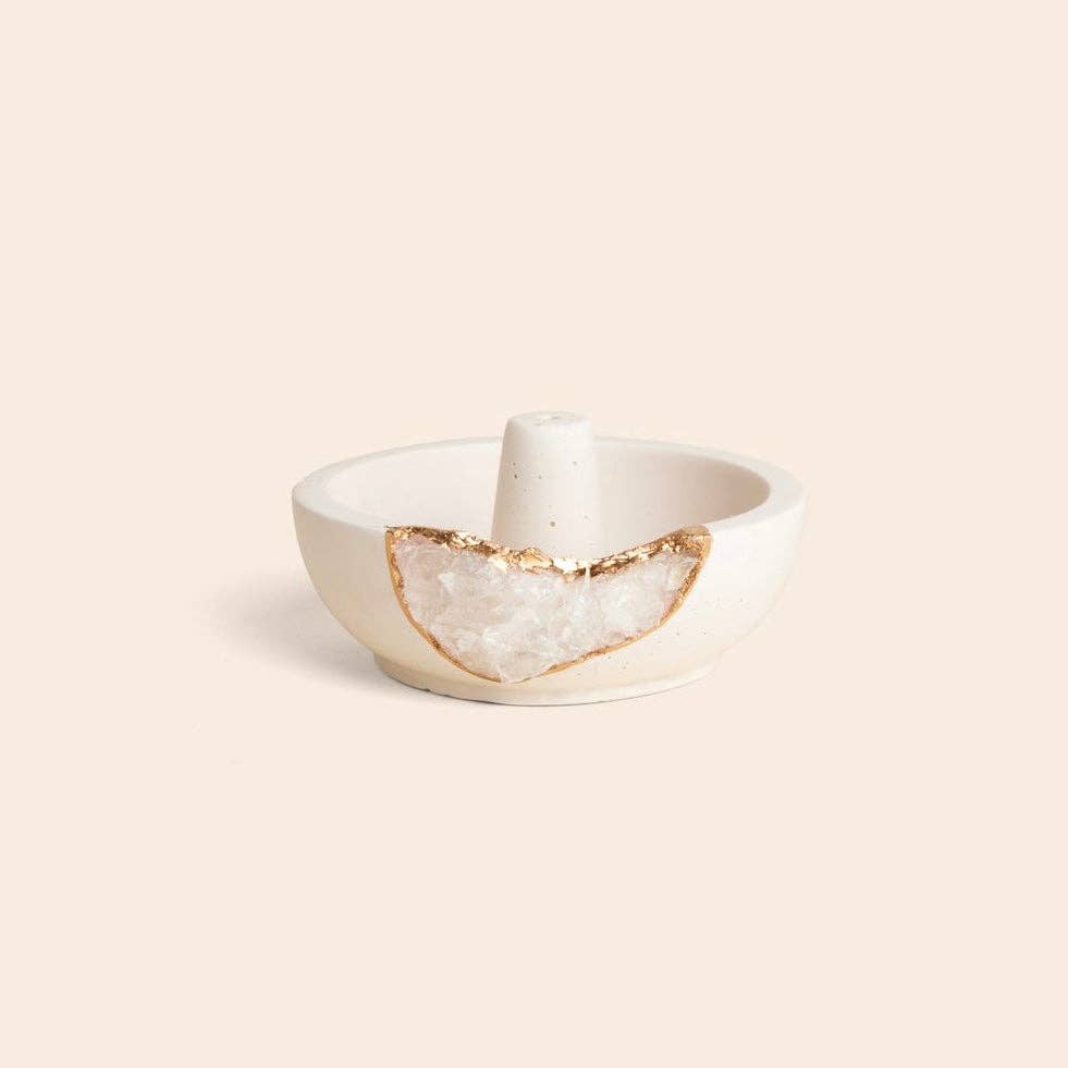 TB Fragrances Natural Quartz Geode Incense Holder -Whit