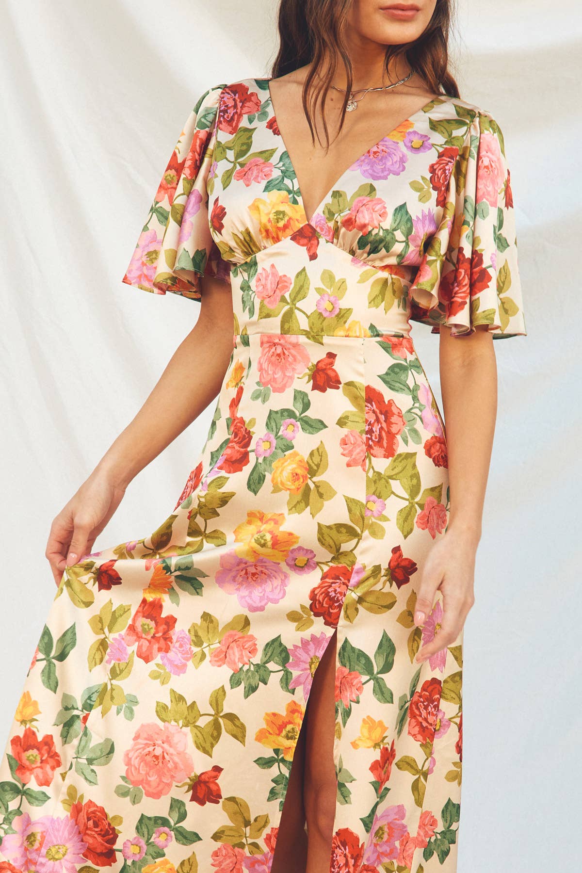 Dress Forum Gift of Love Flutter Sleeve Plunging Maxi Dress