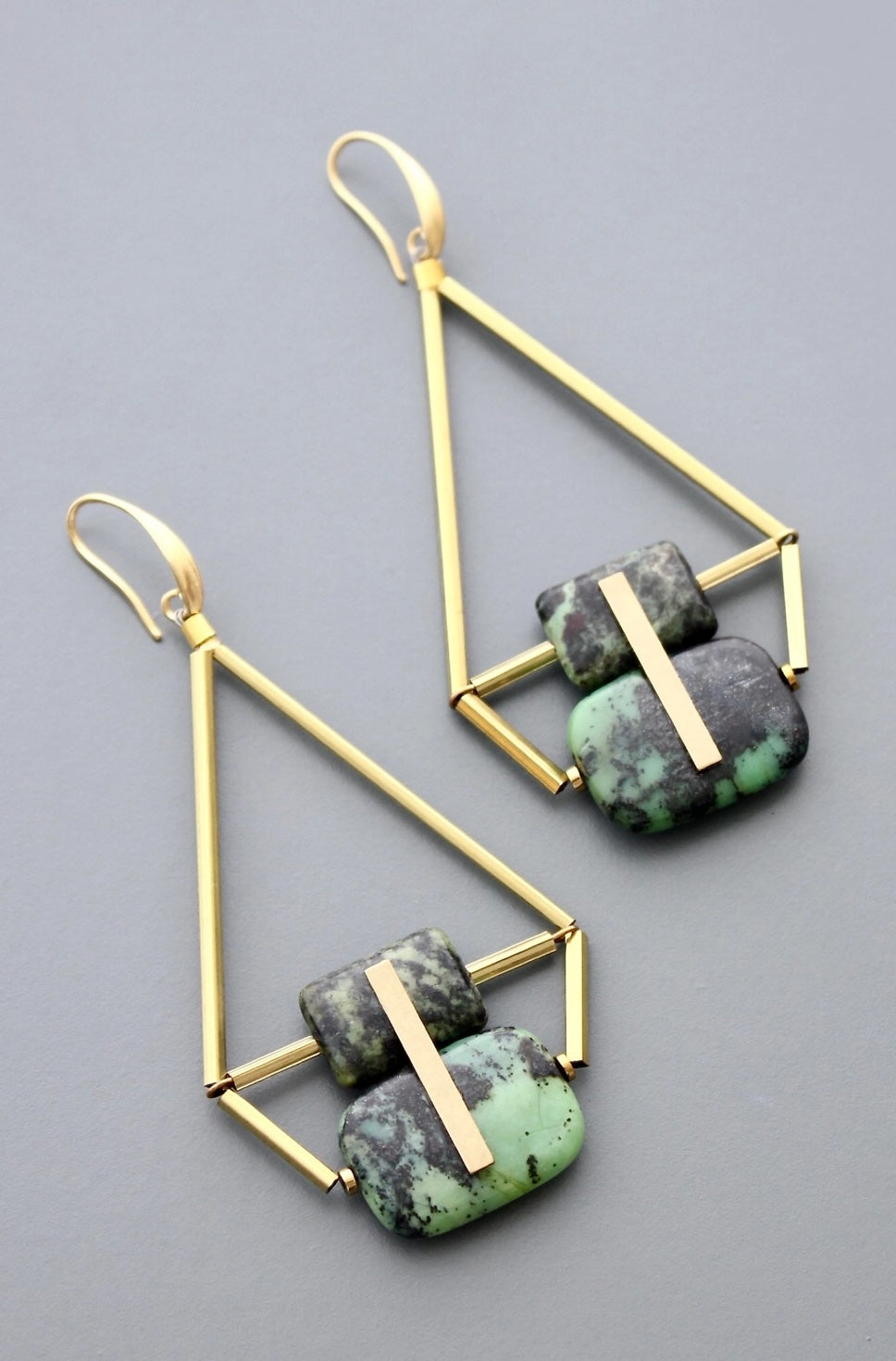 David Aubrey Geometric Green Jasper Earrings