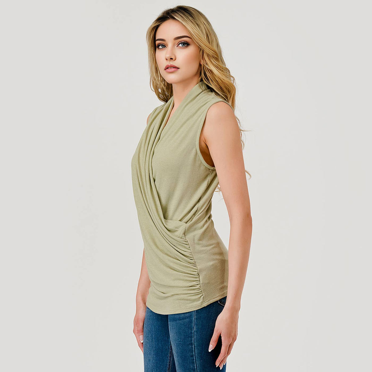 Heimious Sleeveless Surplice Top