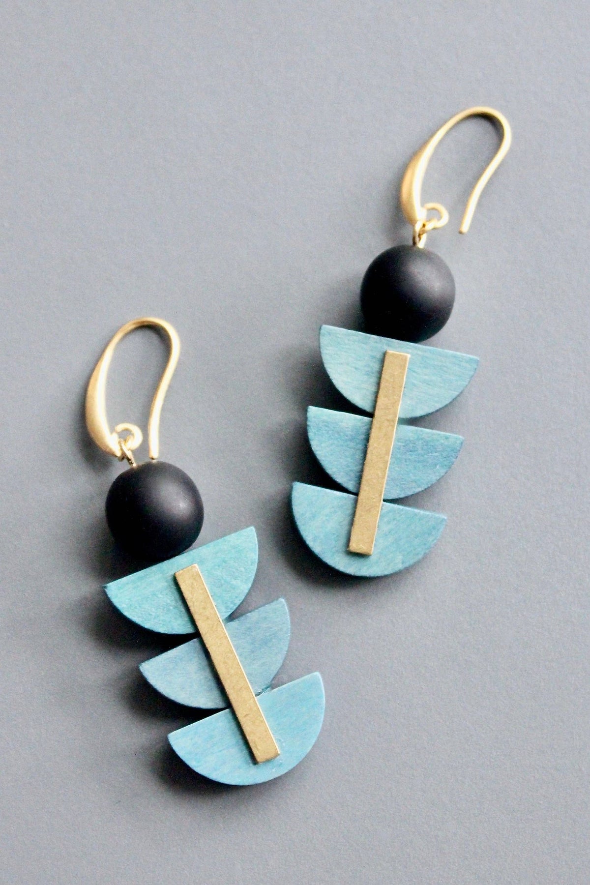 David Aubrey  Geometric Artdeco painted wood earrings