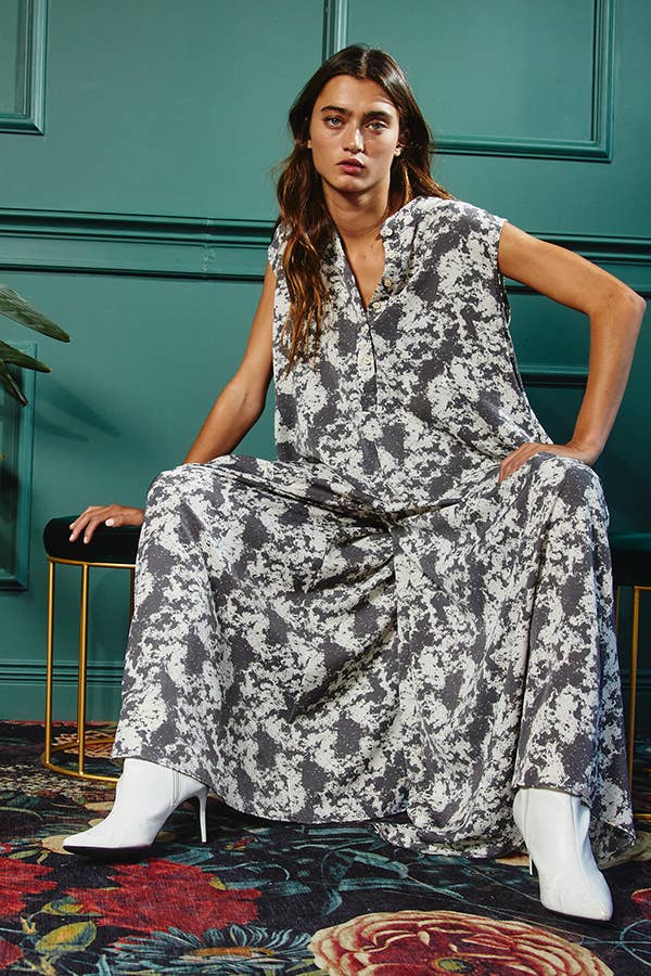 Bucketlist Wide Leg Printed Woven Jumpsuit