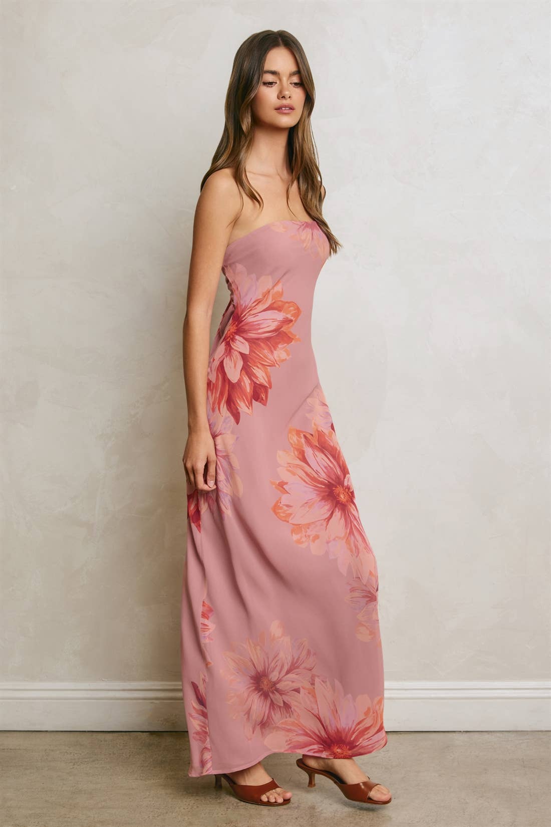 Dress Forum Floral Strapless Tie Back Maxi Dress