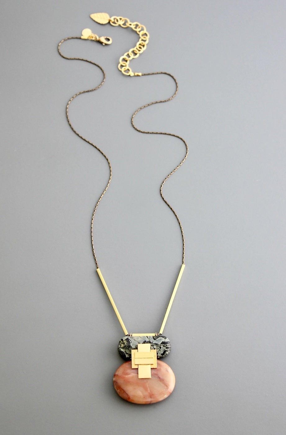 David Aubrey Jasper and Agate Pendent Necklace