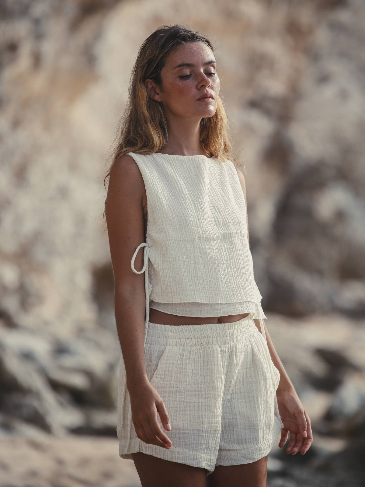 The Handloom Mia Side Ties Top - Gold Stripes
