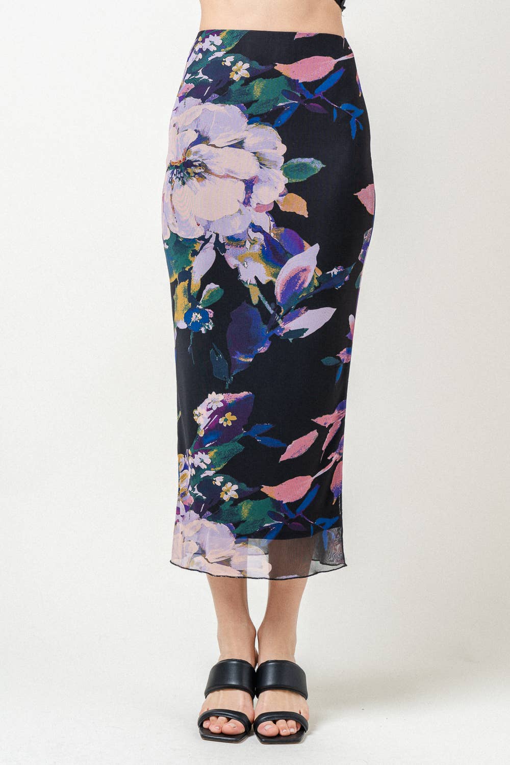 Fore Floral Mesh Midi Skirt