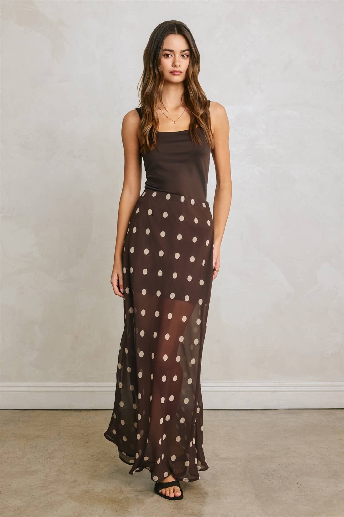 Dress Forum Brown Polka Dot Pull On Maxi Skirt