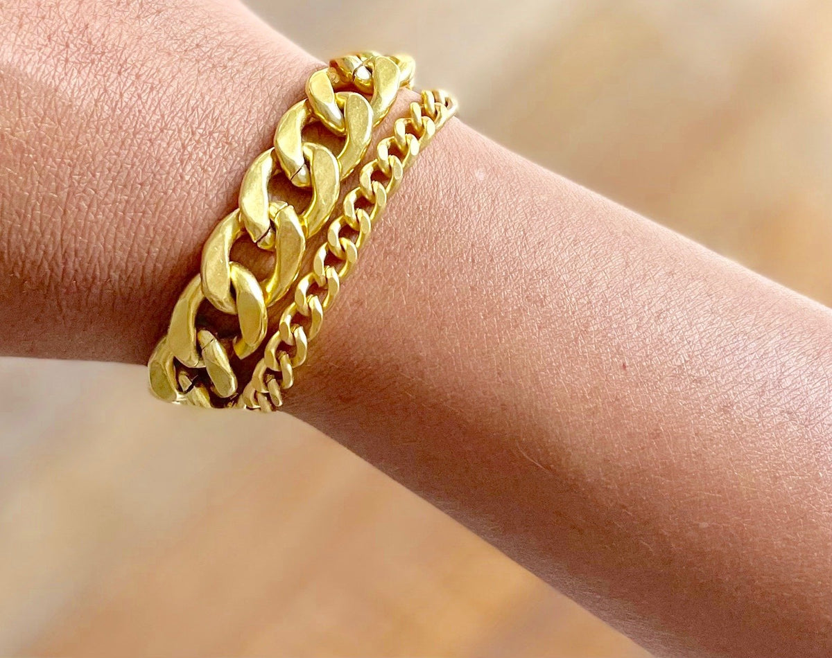 David Aubrey Double Curb Chain Gold Bracelet