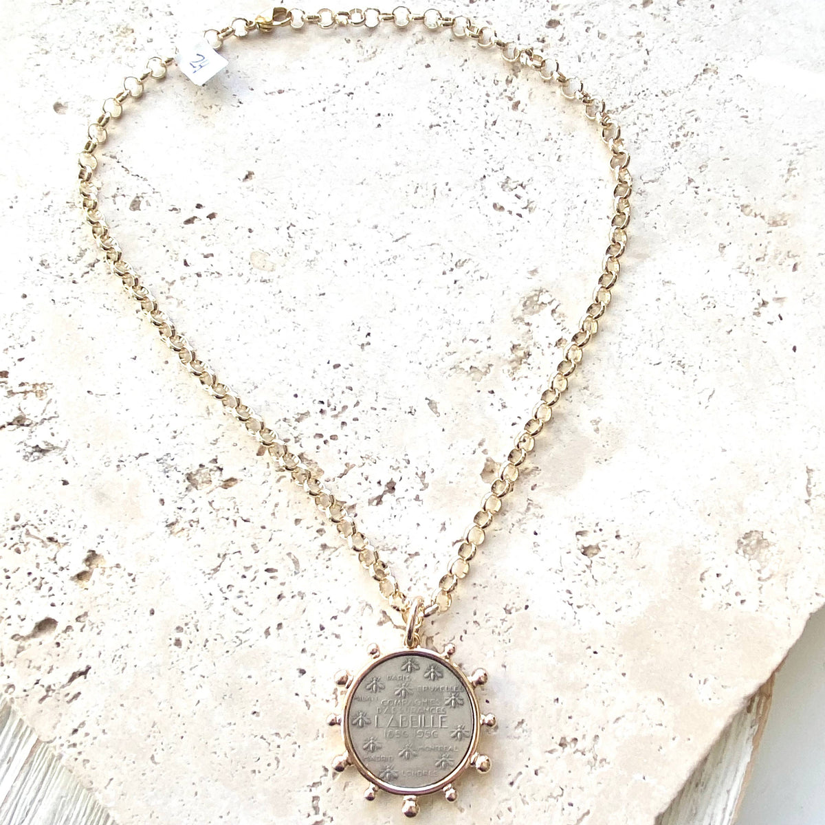 Simple French coin necklace rolo chain: Le monde