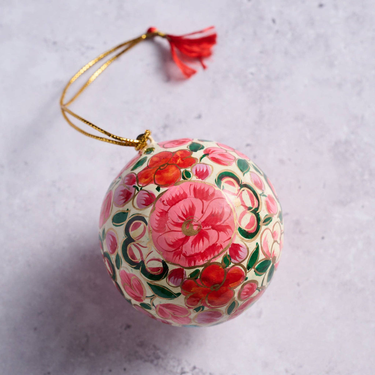 10 TV Painted Bright Florals Paper Mache Ball Ornament