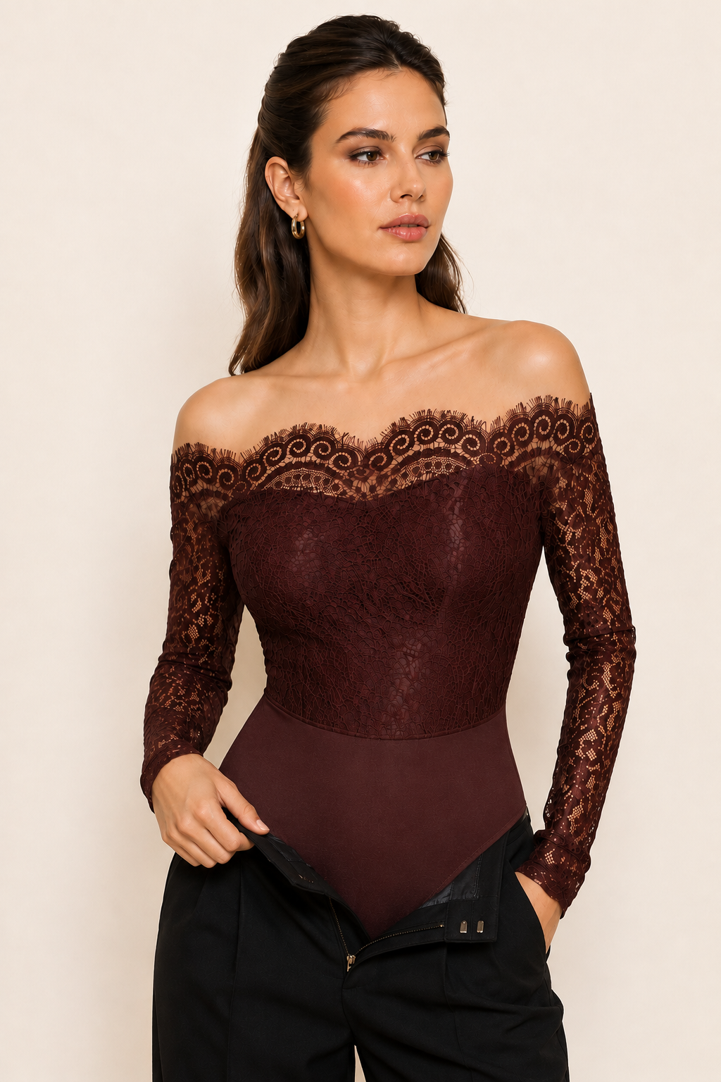 Fore Collection Burgundy Lace Bodysuit