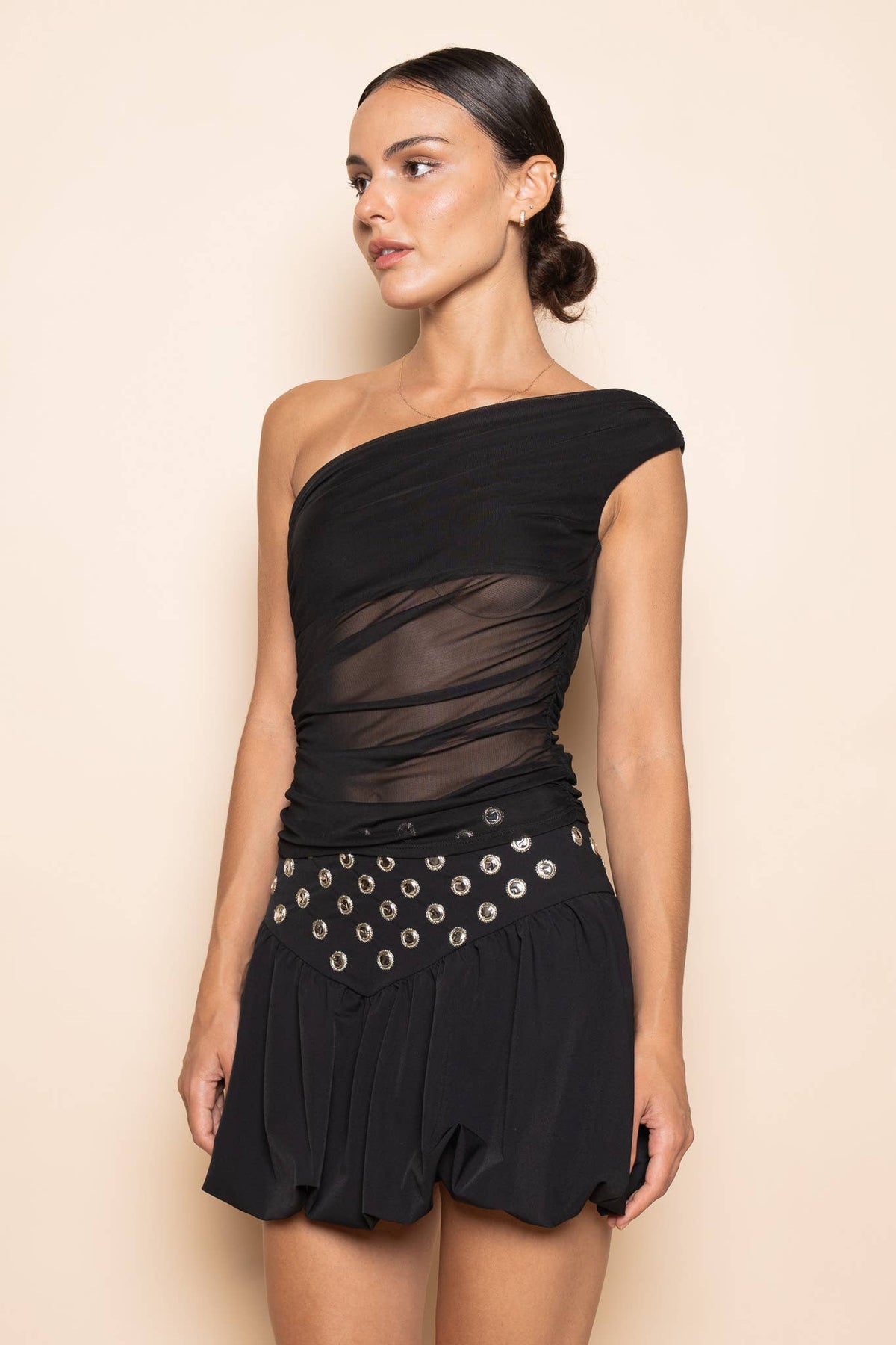 Fore Collection One Shoulder Mesh Tank Top