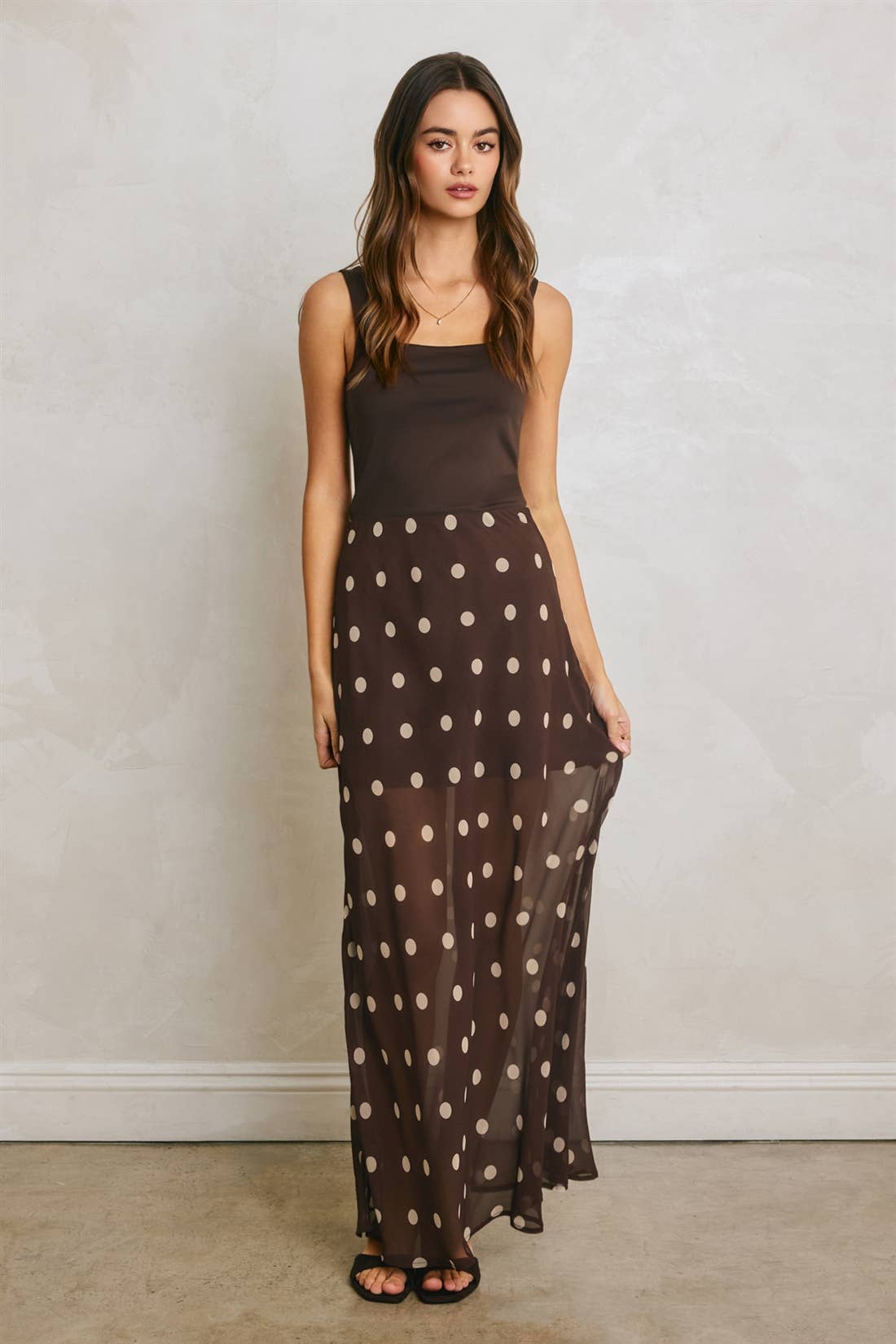 Dress Forum Brown Polka Dot Pull On Maxi Skirt