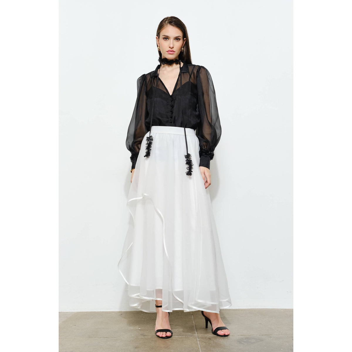 INA Sheer Tie-Neck Blouse