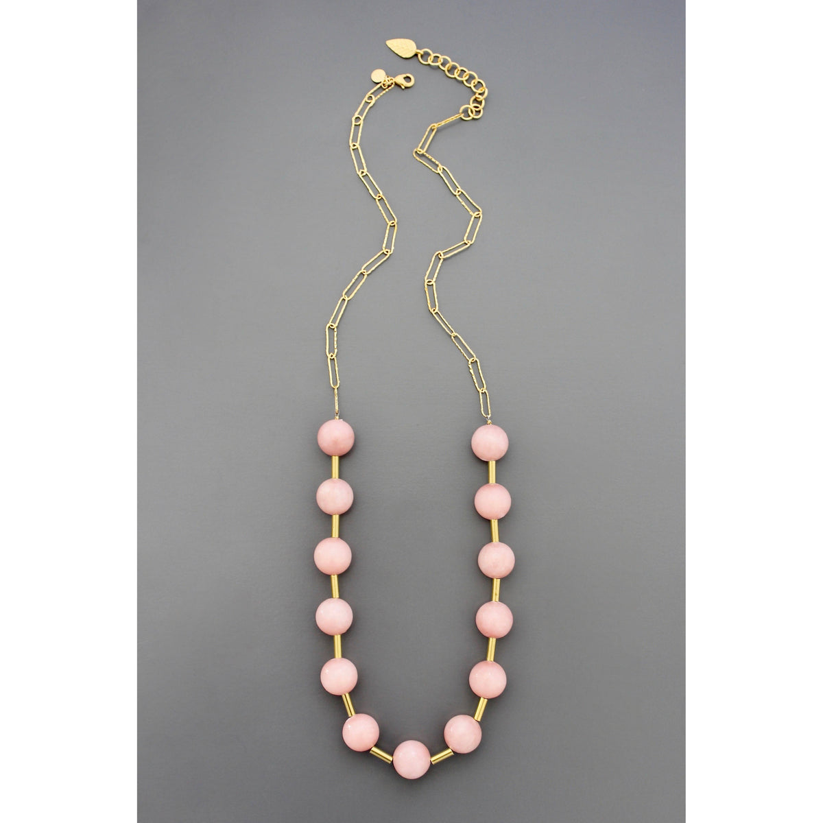 David Aubrey Pink jade and Brass necklace
