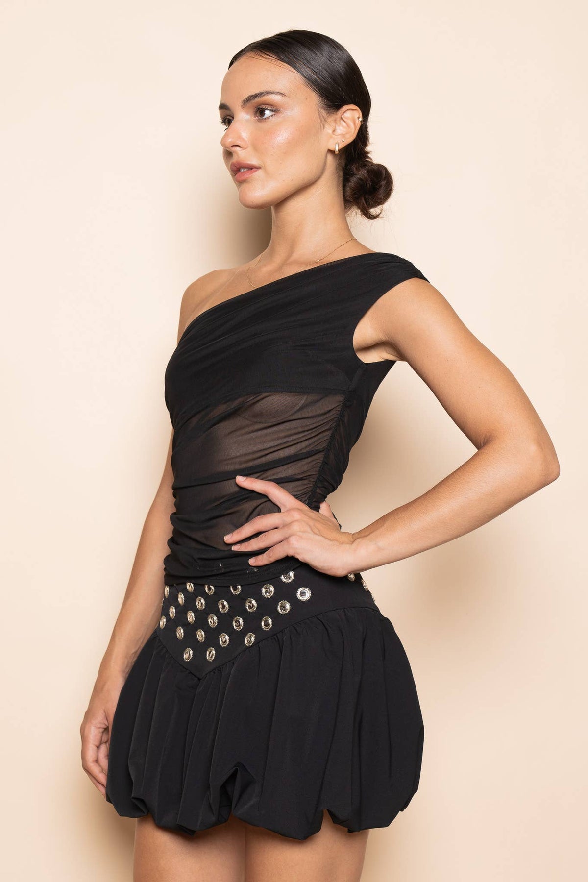 Fore Collection One Shoulder Mesh Tank Top