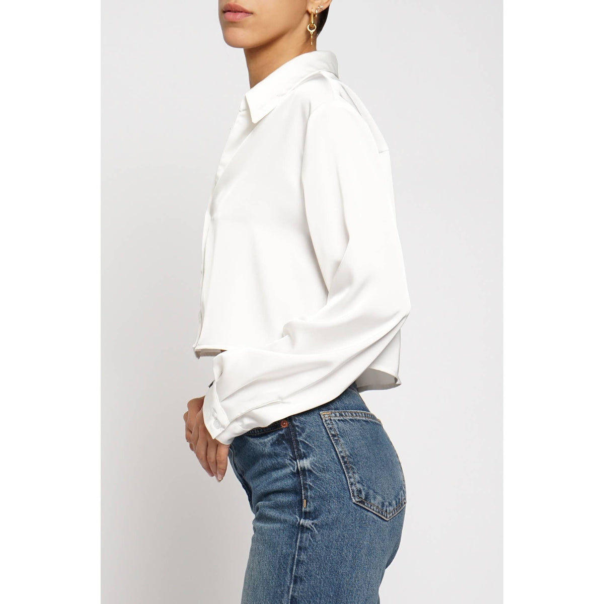 Sans Souci Cropped Satin Blouse