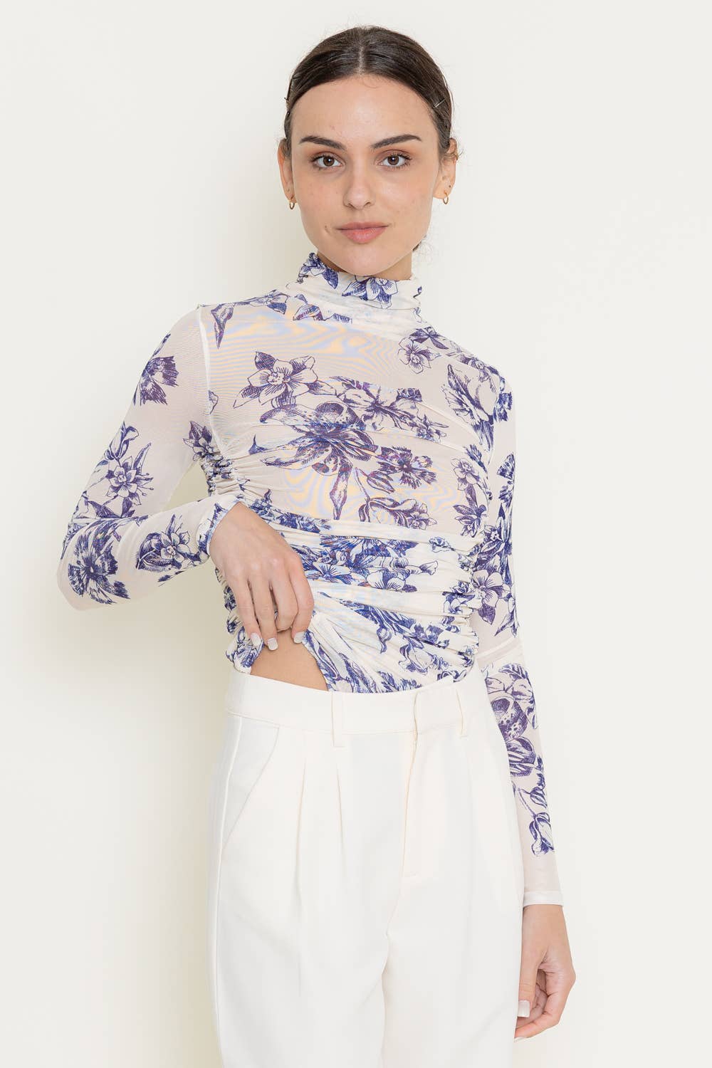 Fore Collection Mock Neck Floral Mesh Bodysuit