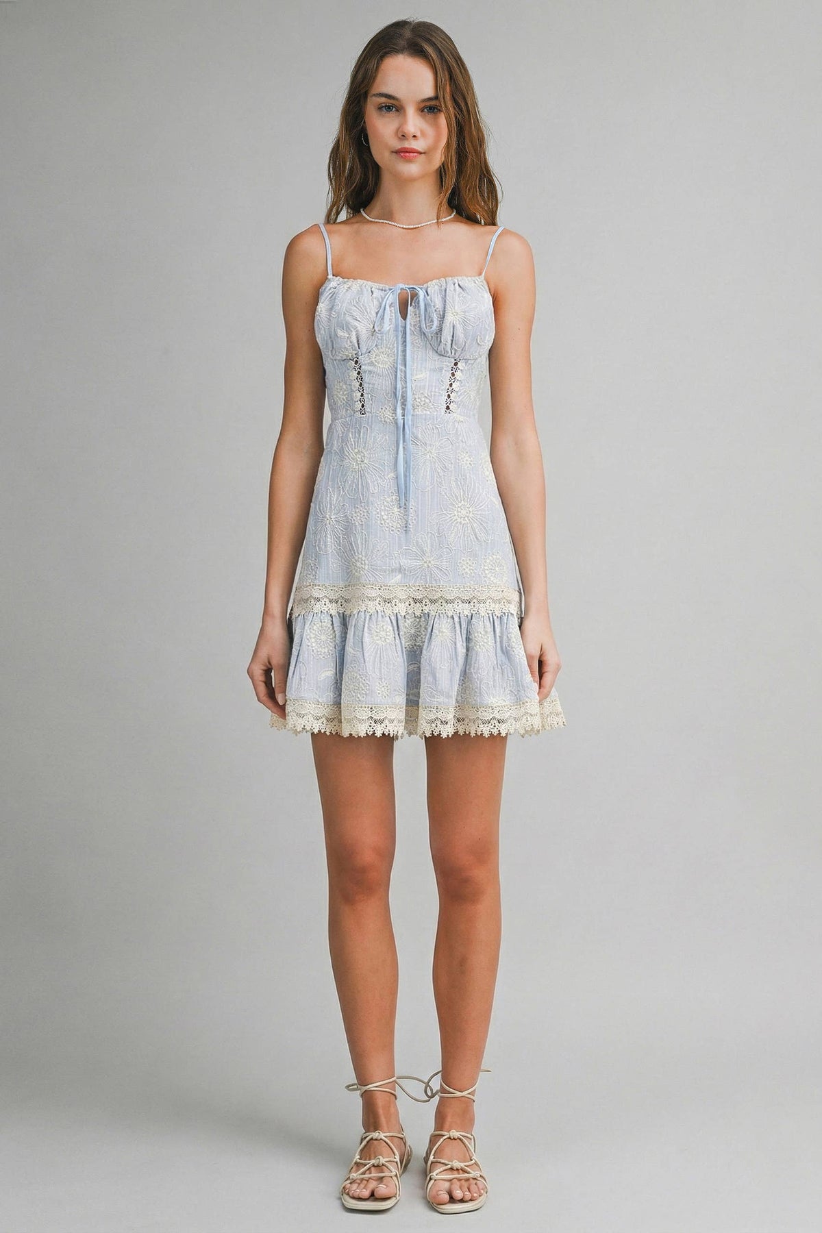 Endless Blu Blue Floral Lace Mini Dress