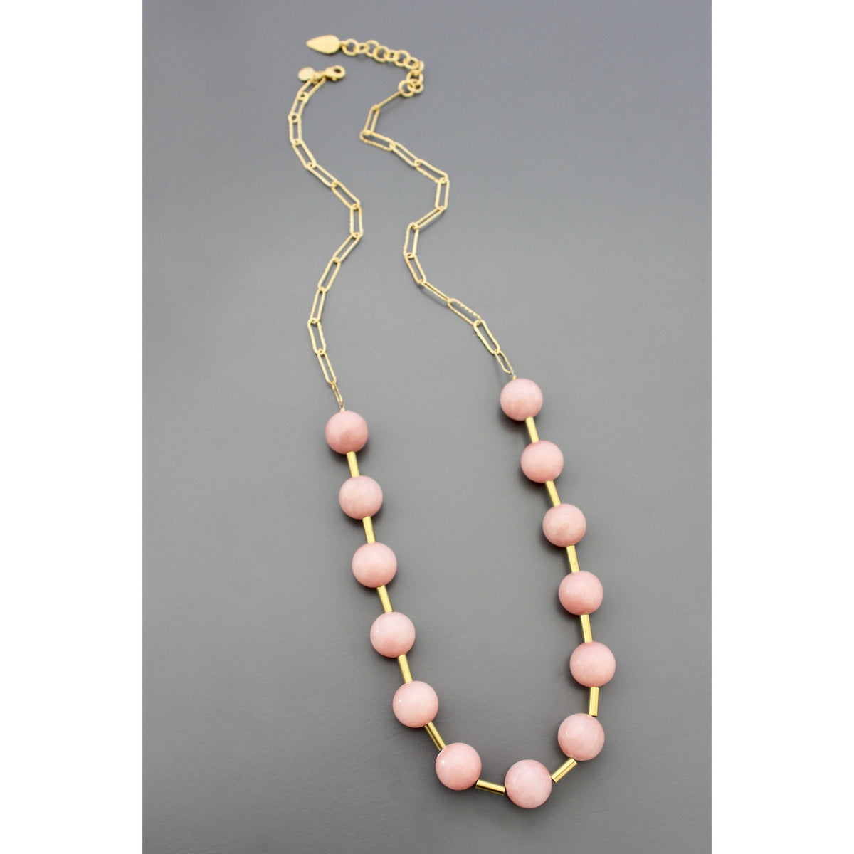 David Aubrey Pink jade and Brass necklace