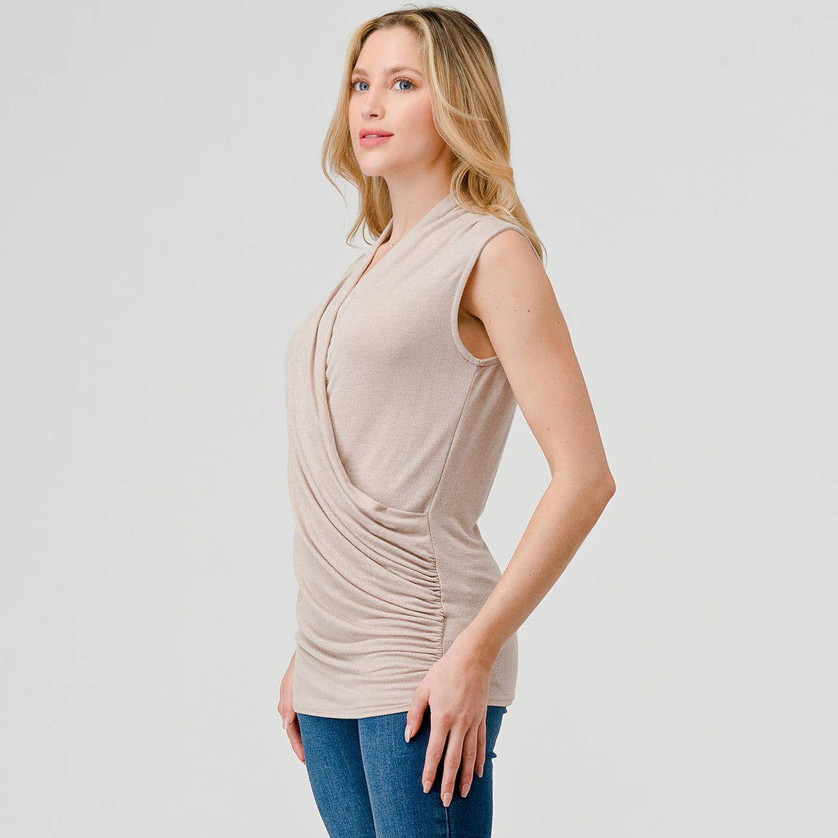Heimious Sleeveless Surplice Top