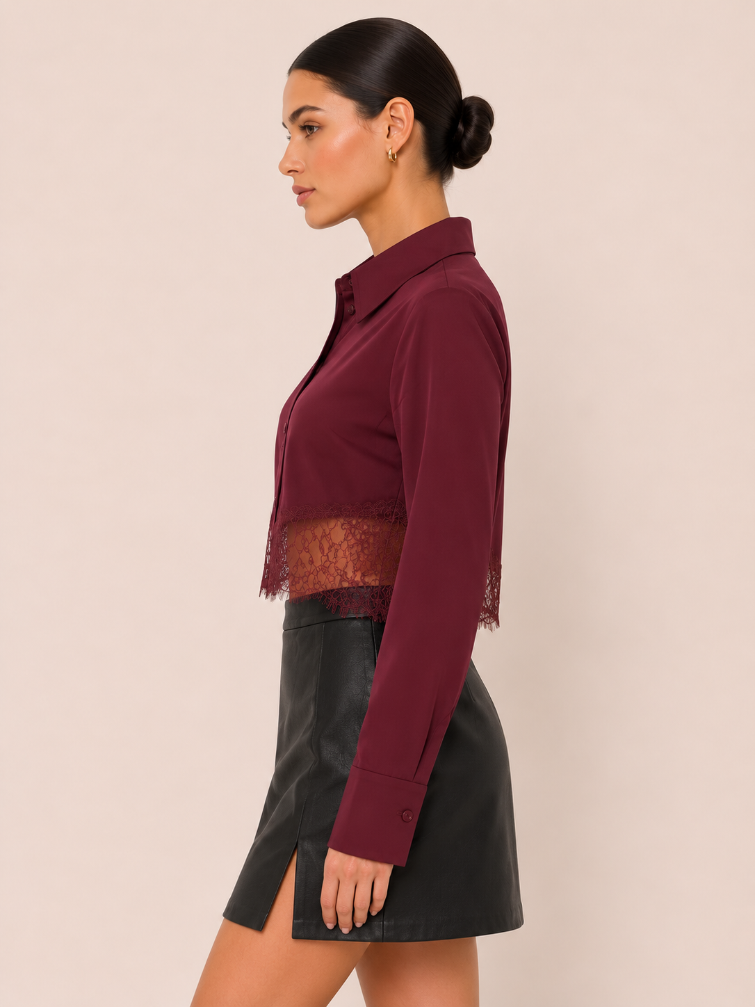 Fore Collection Satin Lace Bottom Button-up