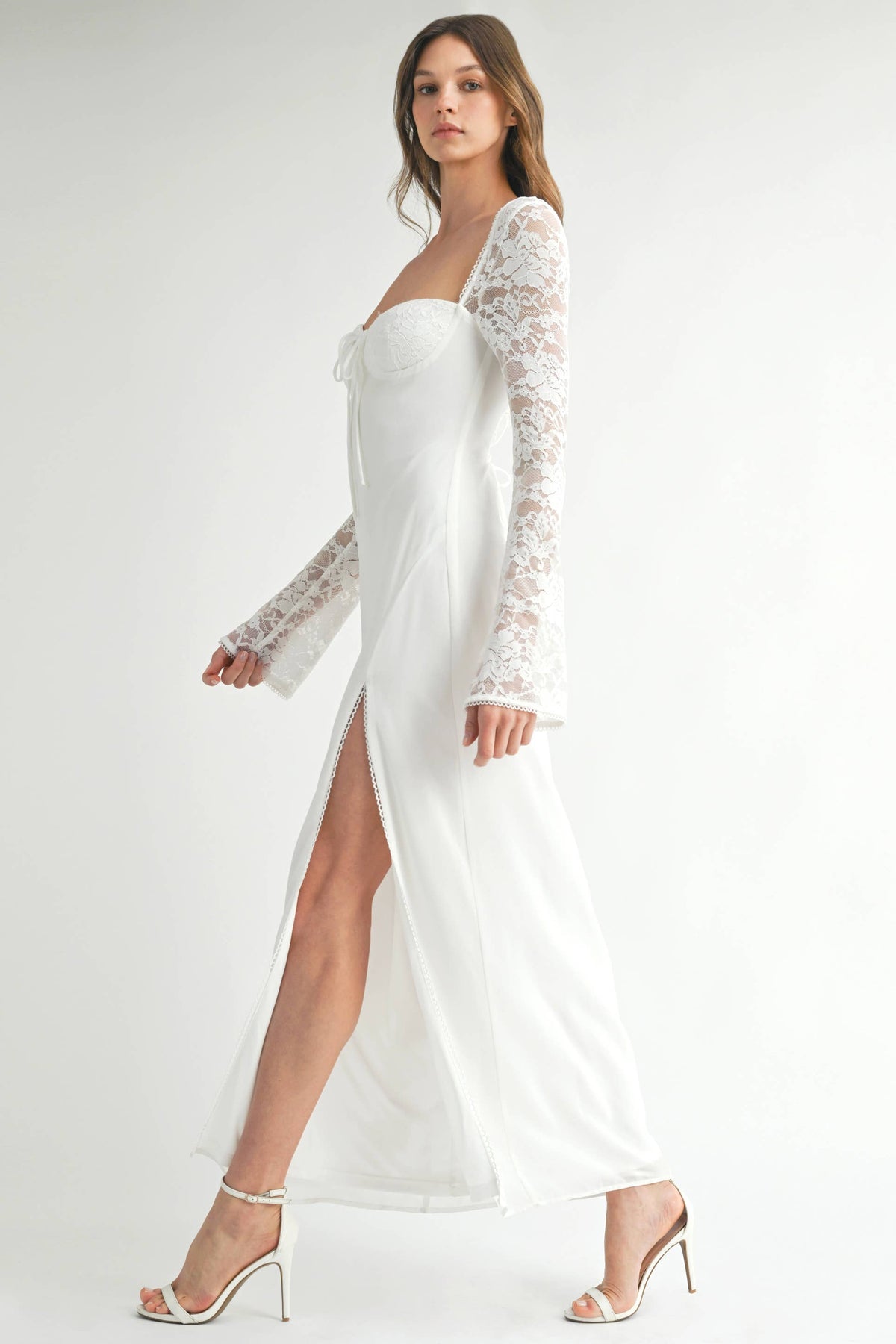 Fore Collection Lace Long Sleeve Sweetheart Dress