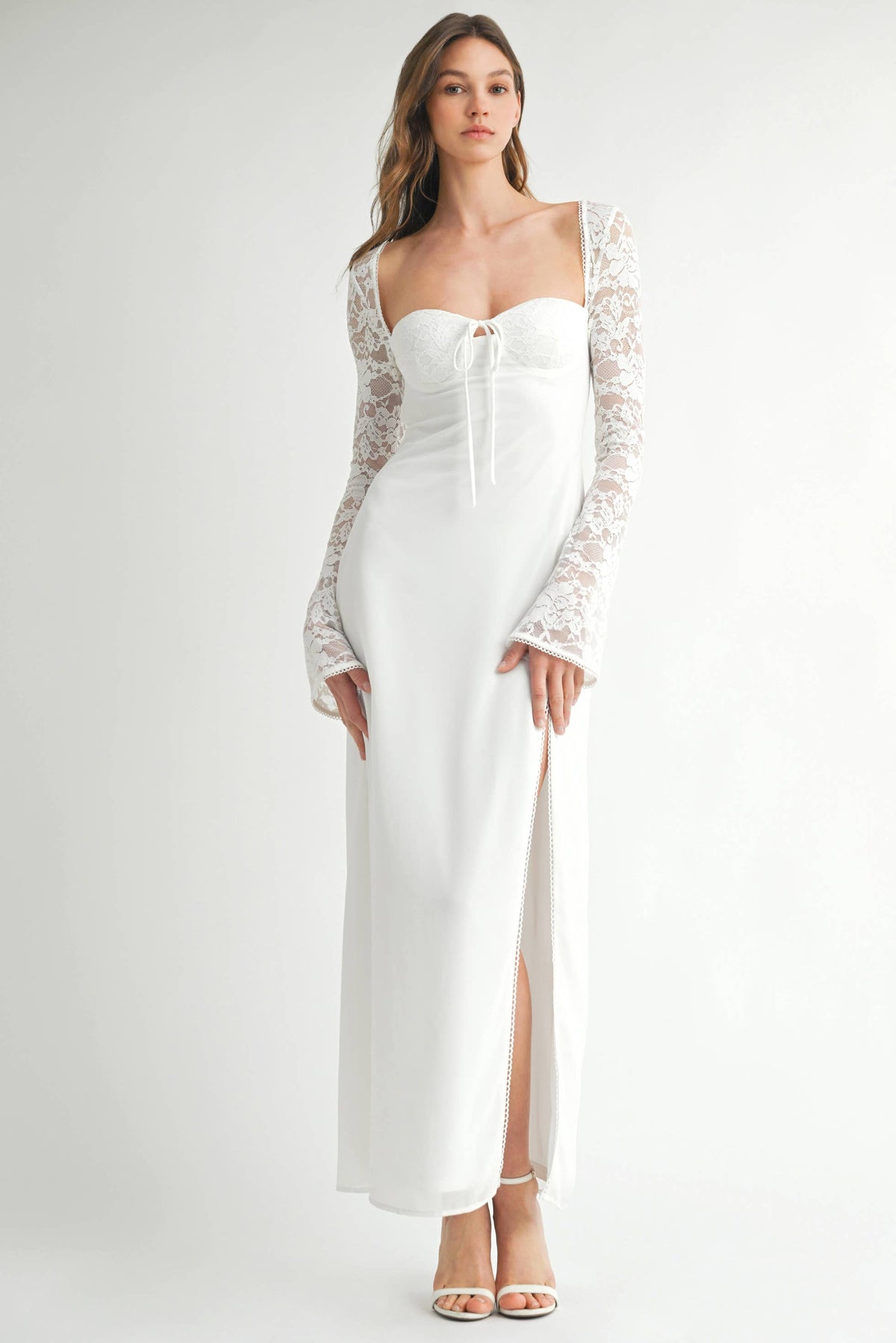 Fore Collection Lace Long Sleeve Sweetheart Dress