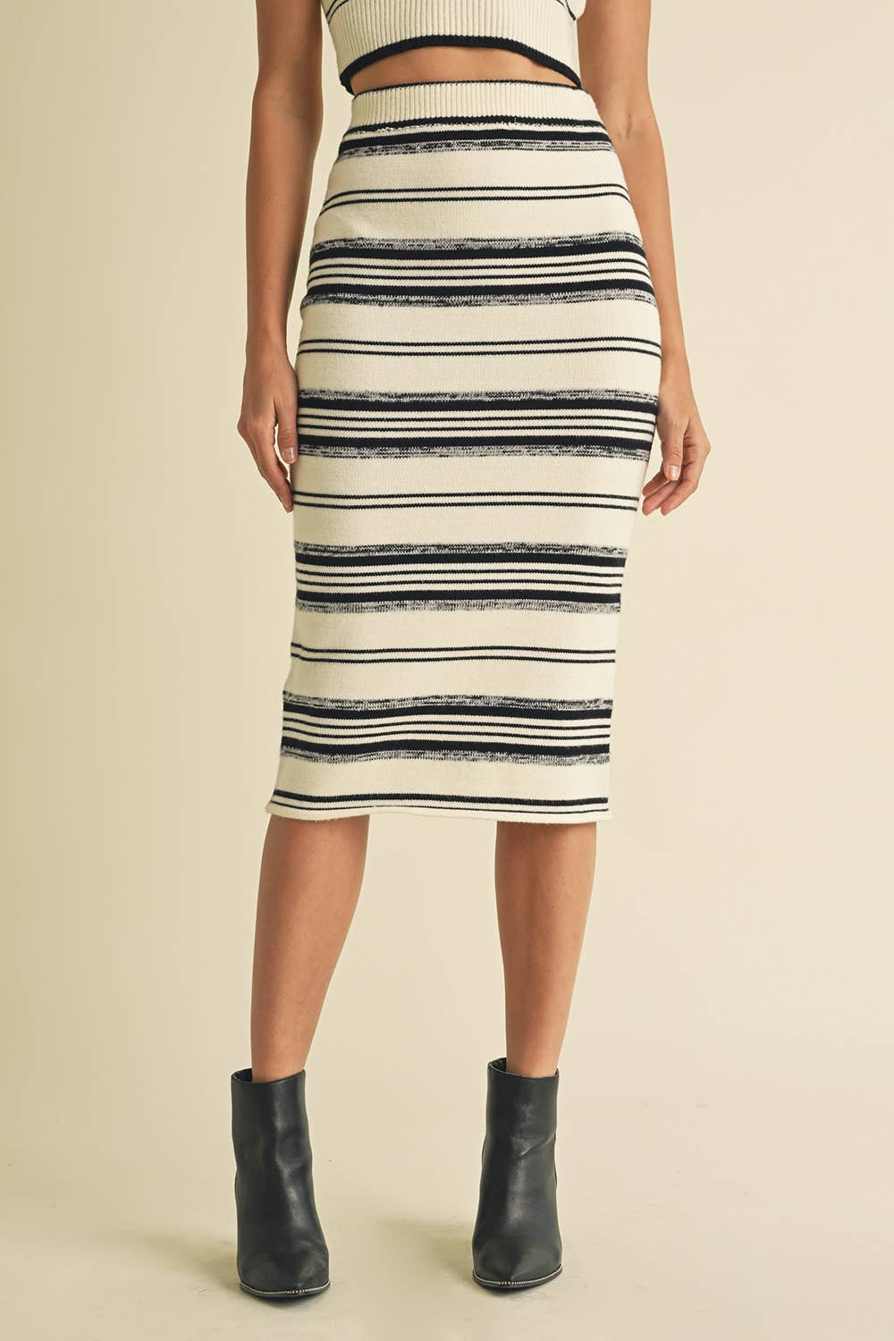 Endless Blu Stripe Pattern Sweater Knit Skirt